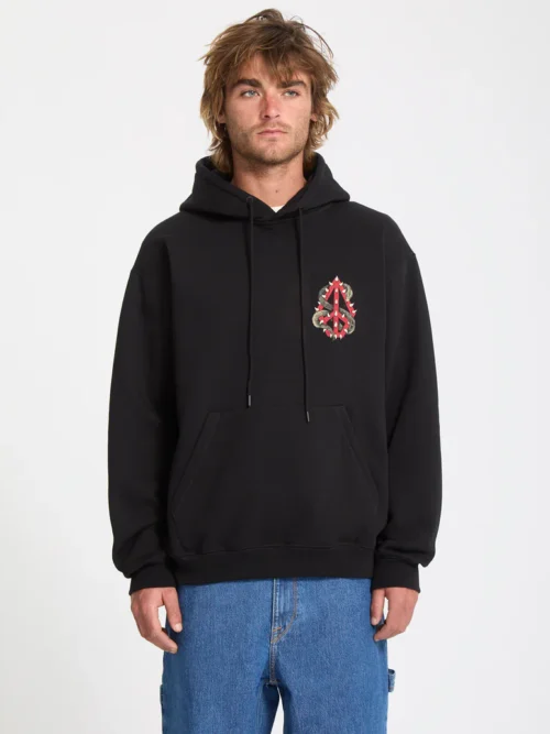 ανδρικό φούτερ σε μαύρο χρώμα με τύπωμα στο μπροστινό και πίσω μέρος από την volcom, watanite hoodie