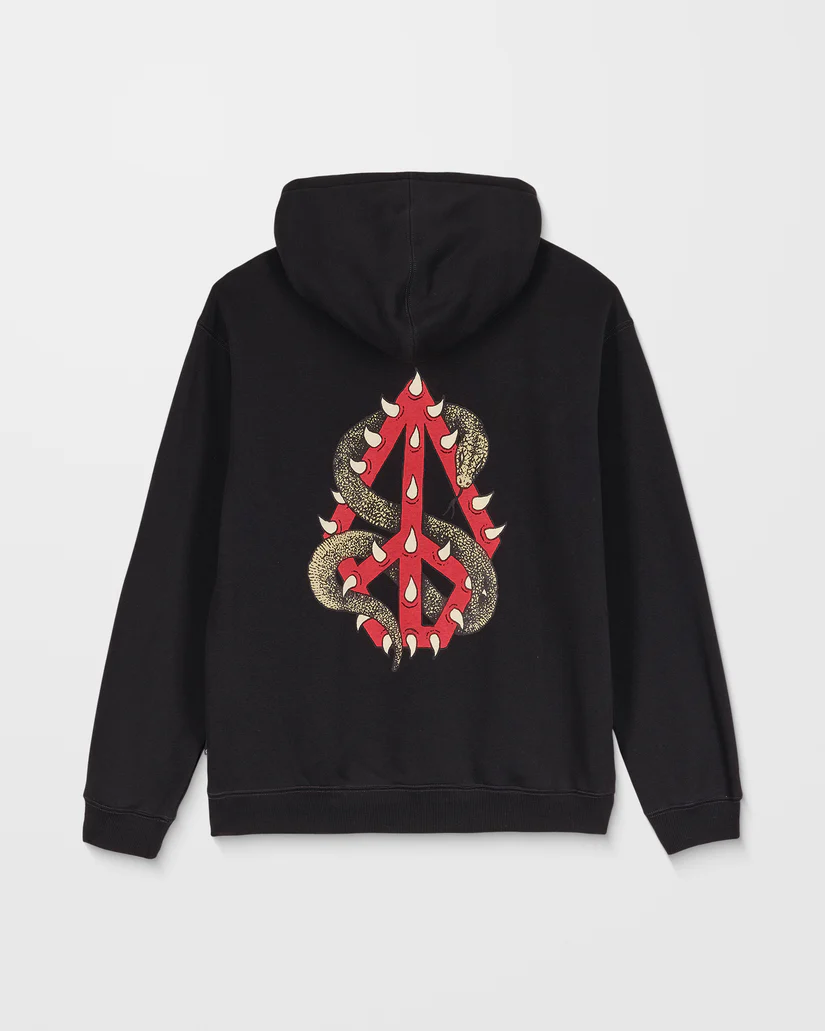 ανδρικό φούτερ σε μαύρο χρώμα με τύπωμα στο μπροστινό και πίσω μέρος από την volcom, watanite hoodie