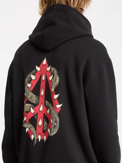 ανδρικό φούτερ σε μαύρο χρώμα με τύπωμα στο μπροστινό και πίσω μέρος από την volcom, watanite hoodie