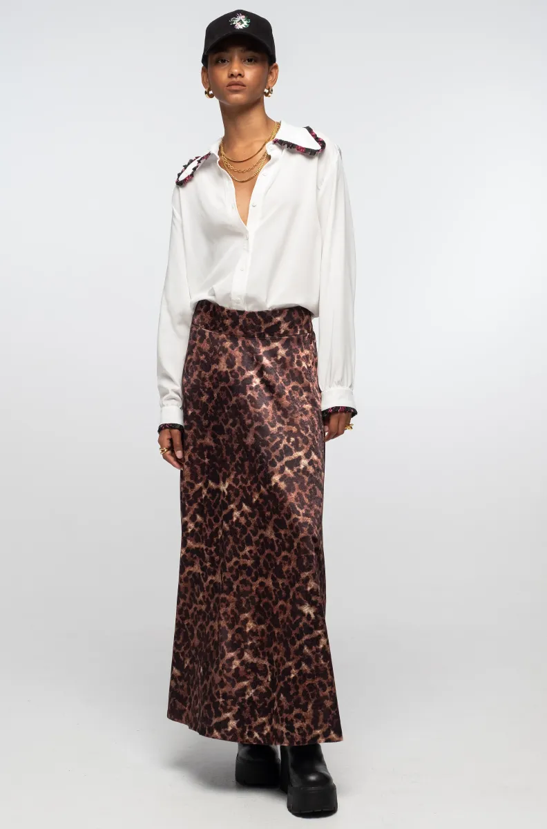 γυναικεία μακριά φούστα σε λεοπάρ σχέδιο από την Peace and chaos, rosette long skirt