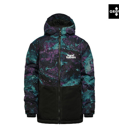 Παιδικό μπουφάν για το βουνό από την εταιρία Horsefeathers σε μαύρο χρώμα με σχέδια.