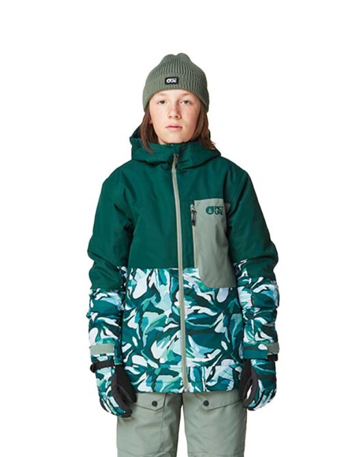 Παιδικό μπουφάν για το βουνό από την εταιρία Picture σε πράσινο χρώμα με σχέδια.