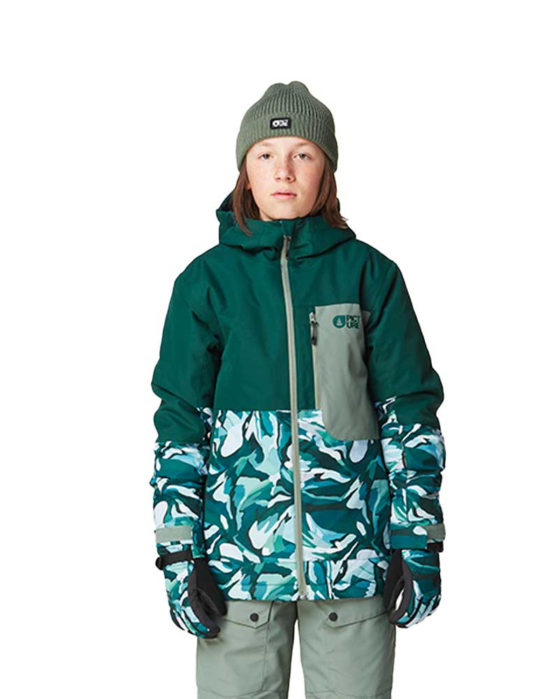 Παιδικό μπουφάν για το βουνό από την εταιρία Picture σε πράσινο χρώμα με σχέδια.