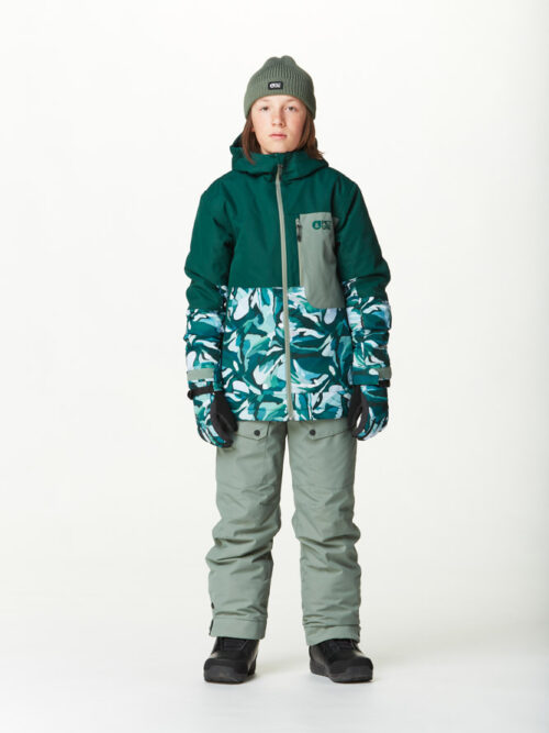 Παιδικό μπουφάν για το βουνό από την εταιρία Picture σε πράσινο χρώμα με σχέδια.