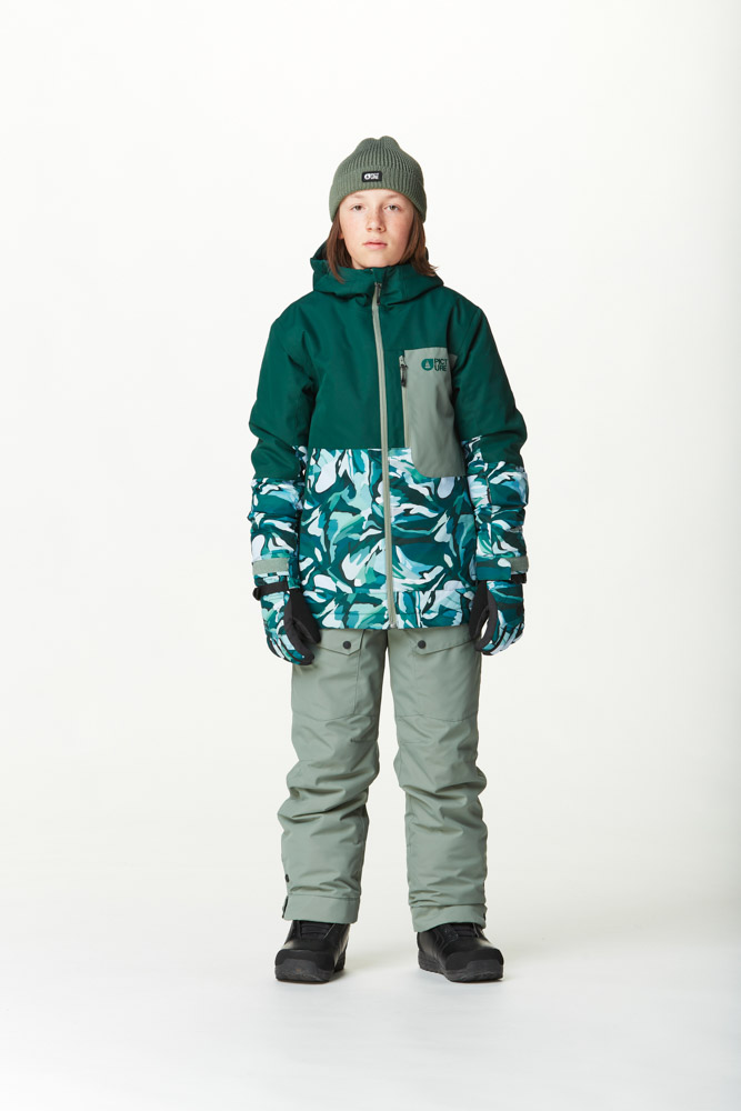 Παιδικό μπουφάν για το βουνό από την εταιρία Picture σε πράσινο χρώμα με σχέδια.