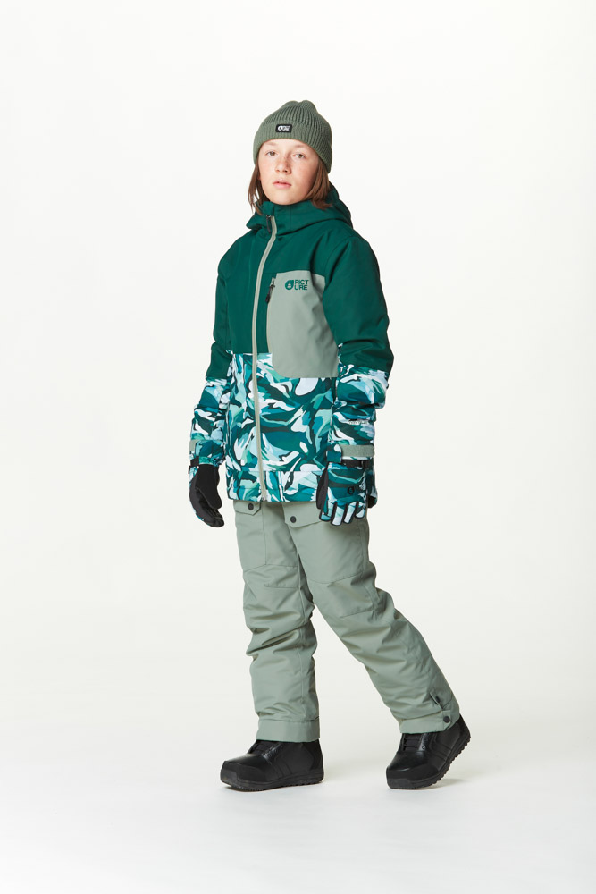 Παιδικό μπουφάν για το βουνό από την εταιρία Picture σε πράσινο χρώμα με σχέδια.