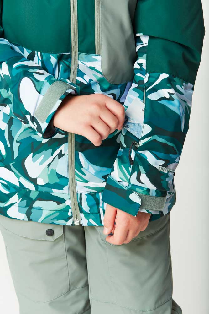 Παιδικό μπουφάν για το βουνό από την εταιρία Picture σε πράσινο χρώμα με σχέδια.