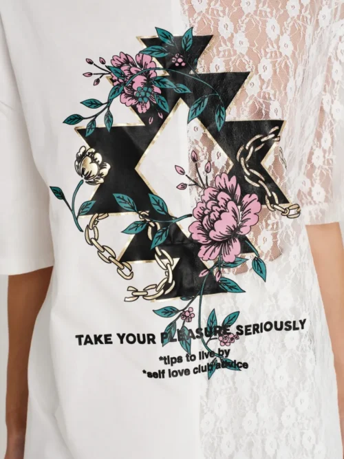 Peace & Chaos Naturalistic T-shirt - Cotton & Lace - Image 5