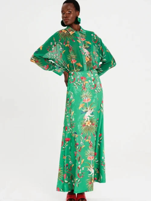 Botanical satin jacquard φούστα σε γραμμή γοργόνας Κρυφό φερμουάρ