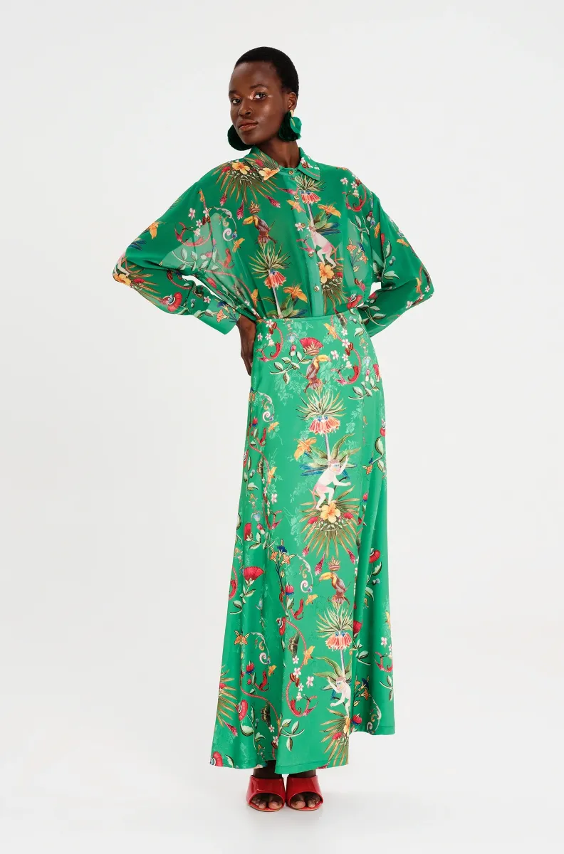 Botanical satin jacquard φούστα σε γραμμή γοργόνας Κρυφό φερμουάρ