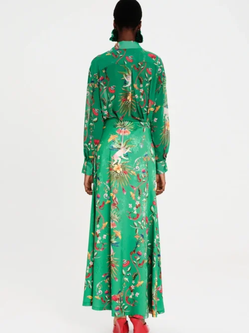 Botanical satin jacquard φούστα σε γραμμή γοργόνας Κρυφό φερμουάρ