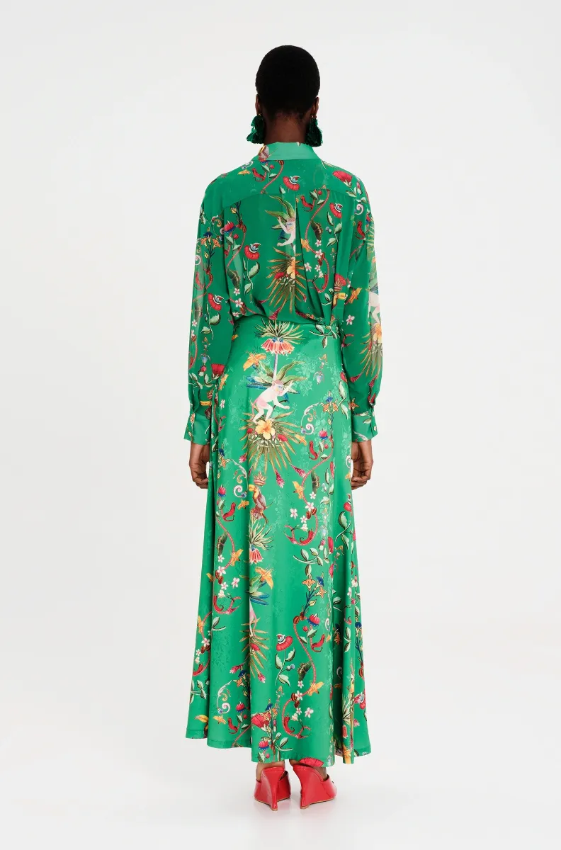 Botanical satin jacquard φούστα σε γραμμή γοργόνας Κρυφό φερμουάρ