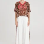 Παντελόνι wide leg με printed ρίγα Ελαστική μέση