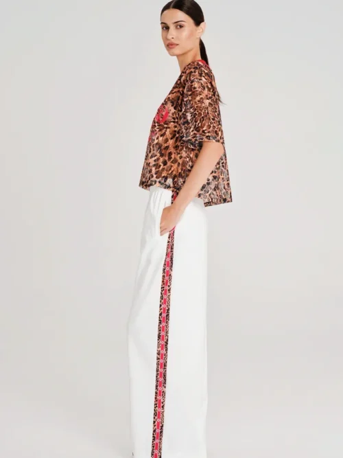 Παντελόνι wide leg με printed ρίγα Ελαστική μέση