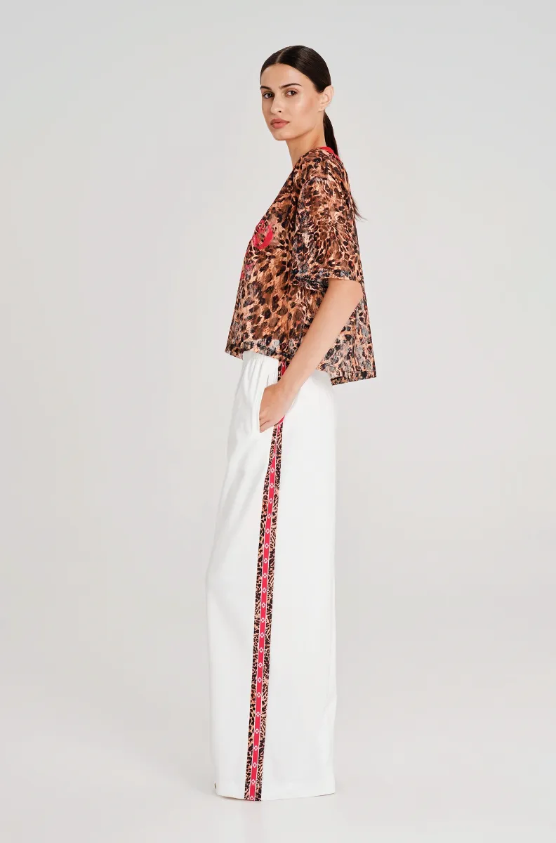 Παντελόνι wide leg με printed ρίγα Ελαστική μέση