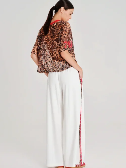 Παντελόνι wide leg με printed ρίγα Ελαστική μέση