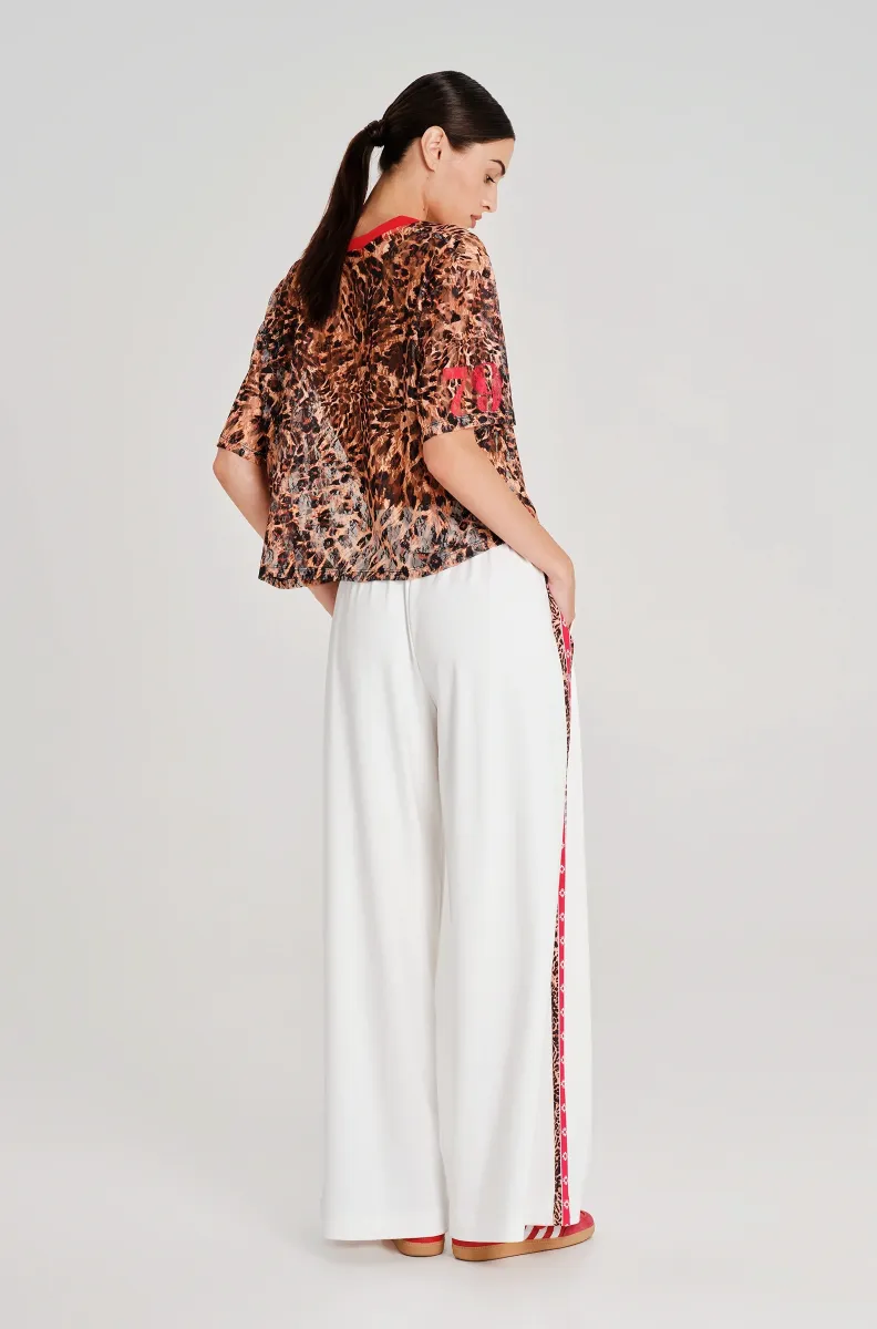 Παντελόνι wide leg με printed ρίγα Ελαστική μέση