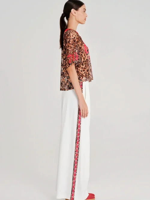 Παντελόνι wide leg με printed ρίγα Ελαστική μέση