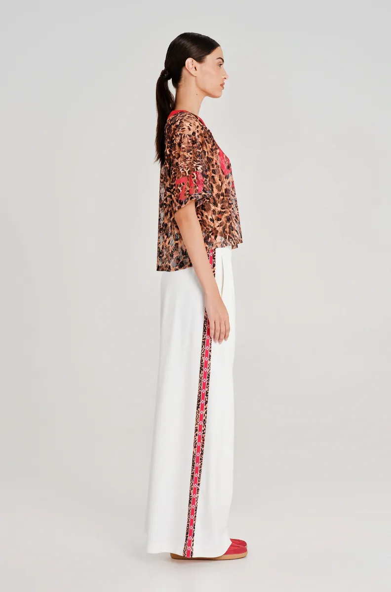 Παντελόνι wide leg με printed ρίγα Ελαστική μέση