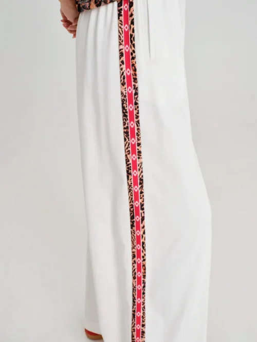 Παντελόνι wide leg με printed ρίγα Ελαστική μέση