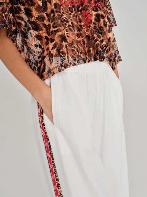 Παντελόνι wide leg με printed ρίγα Ελαστική μέση