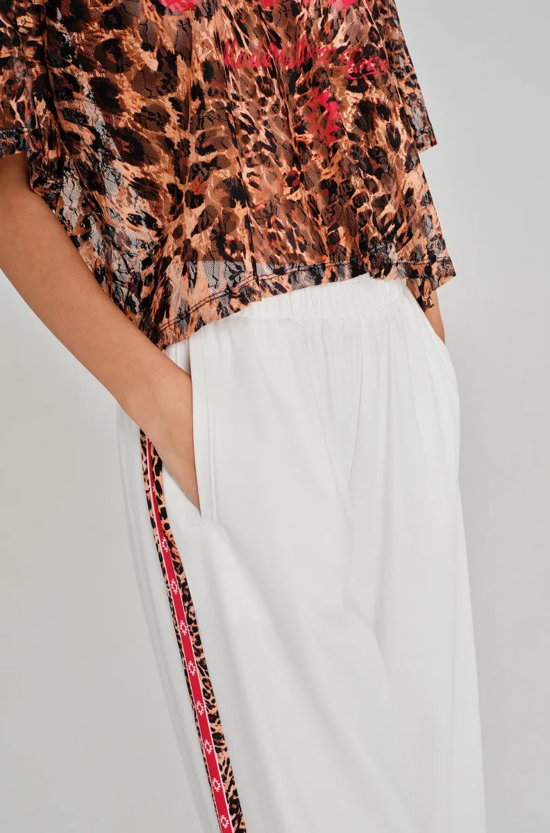 Παντελόνι wide leg με printed ρίγα Ελαστική μέση