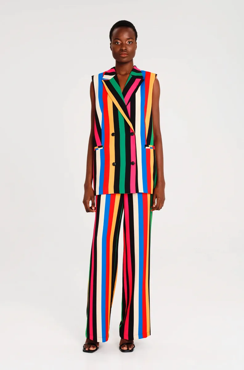 Μακρύ γιλέκο με πέτα και σταυρωτό κούμπωμα Σατέν φόδρα Διπλές φιλέ τσέπες Μεταλλική λεπτομέρεια Chaka