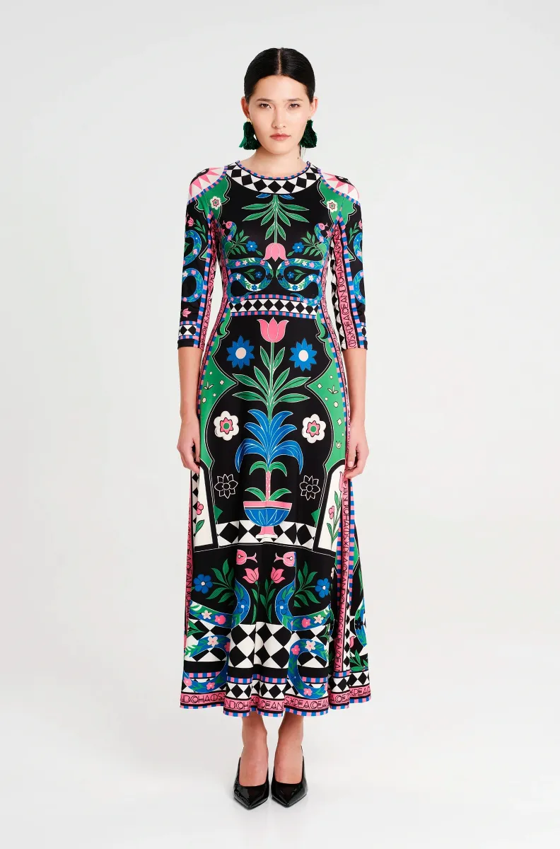 s26901b_manifestation_2_ Μακρύ φόρεμα σε γραμμή Α Απαλό ελαστικό jersey ύφασμα Μανίκι 3/4