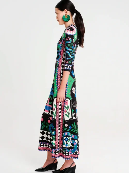 Μακρύ φόρεμα σε γραμμή Α Απαλό ελαστικό jersey ύφασμα Μανίκι 3/4