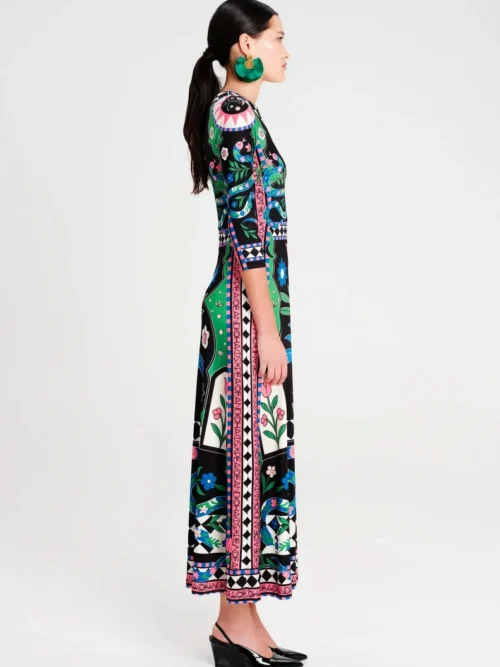 Μακρύ φόρεμα σε γραμμή Α Απαλό ελαστικό jersey ύφασμα Μανίκι 3/4