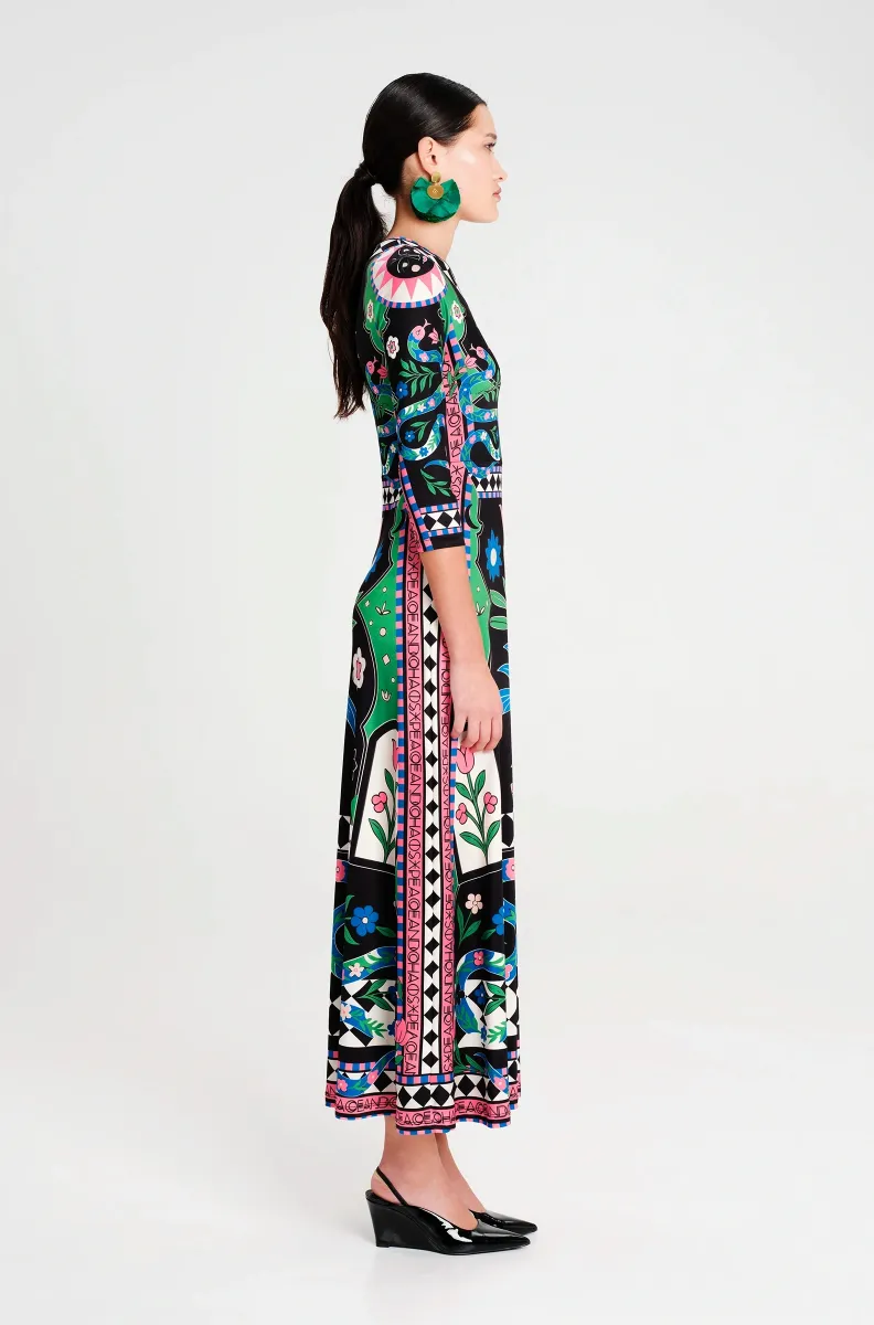 Μακρύ φόρεμα σε γραμμή Α Απαλό ελαστικό jersey ύφασμα Μανίκι 3/4