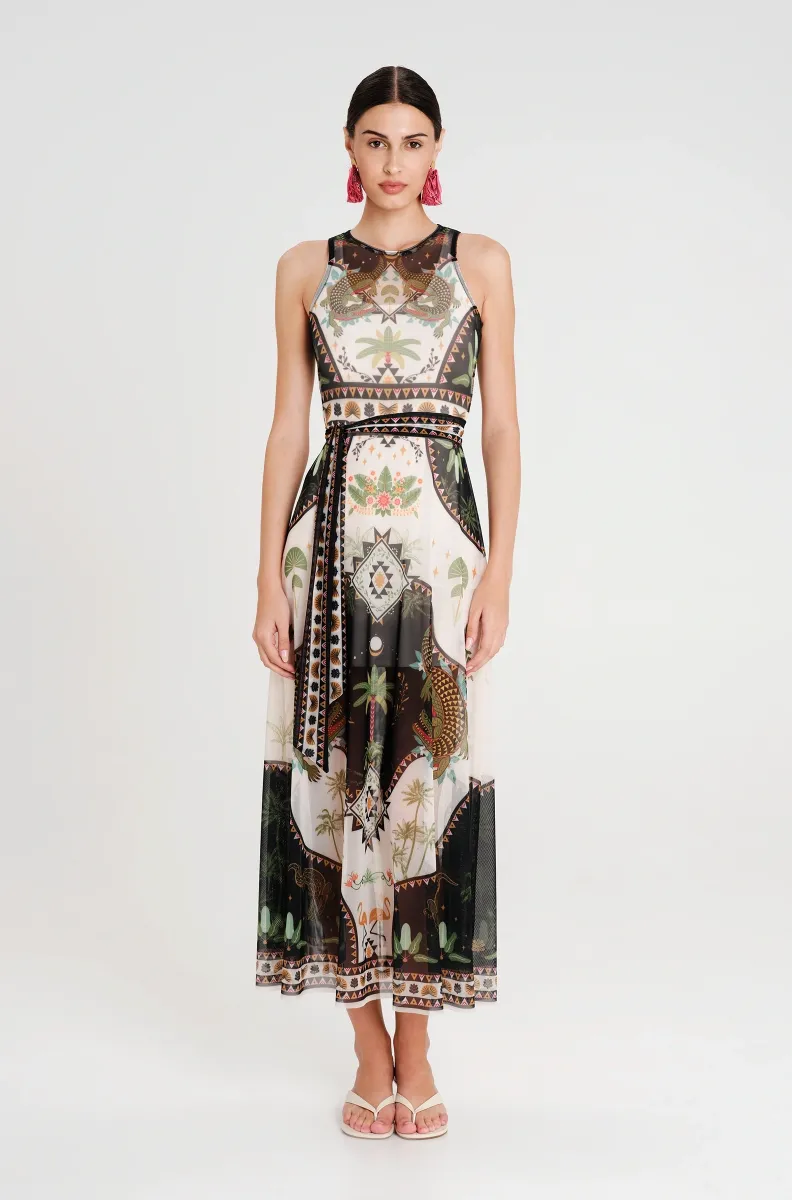 s26928_reptile_print_6_ Απαλό, ελαστικό, αμάνικο mesh φόρεμα σε γραμμή A Συμπεριλαμβάνεται ζώνη Συμπεριλαμβάνεται slip dress από jersey