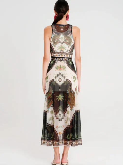 Απαλό, ελαστικό, αμάνικο mesh φόρεμα σε γραμμή A Συμπεριλαμβάνεται ζώνη Συμπεριλαμβάνεται slip dress από jersey