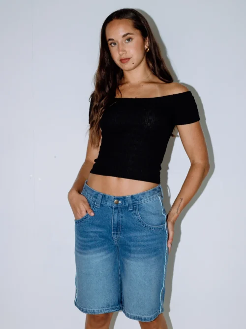 Rusty Flip Mommy W Low Rise Wide Leg Denim Jort - Image 6