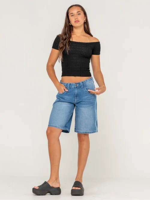 Rusty Flip Mommy W Low Rise Wide Leg Denim Jort - Image 7