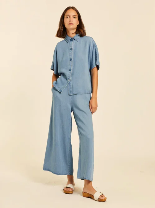 Pepaloves Denim Cropped Sleeve Shirt - Image 3