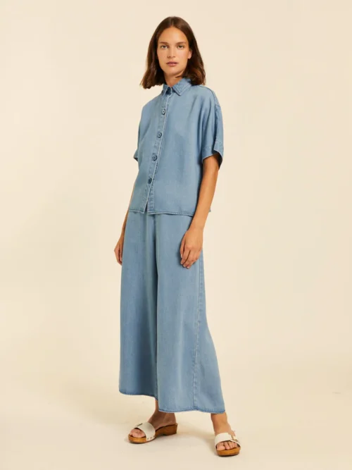 Pepaloves Denim Cropped Sleeve Shirt - Image 4