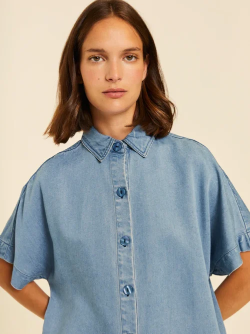 Pepaloves Denim Cropped Sleeve Shirt - Image 5