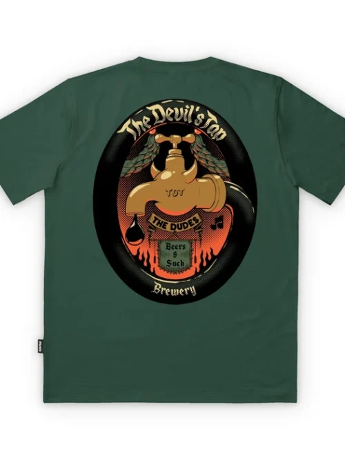 Κλασικό premium T-shirt σε μπουκαλί πράσινη απόχρωση, με χαρακτηριστικό artwork The Devils Tap του καλλιτέχνη McBess.
