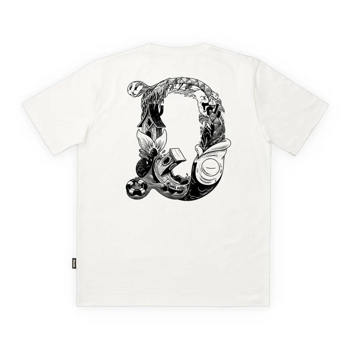 Premium ανδρικό κοντομάνικο T-shirt The Dudes Big D σε off-white χρώμα, με χαρακτηριστικό artwork Big D του καλλιτέχνη McBess.
