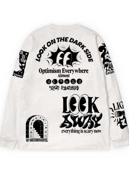 Premium ανδρικό μακρυμάνικο T-shirt της The Dudes σε λευκό χρώμα, με το χαρακτηριστικό Dark Side artwork του καλλιτέχνη McBess.