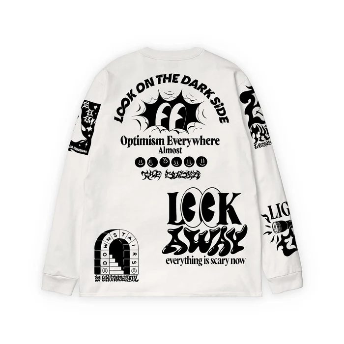 Premium ανδρικό μακρυμάνικο T-shirt της The Dudes σε λευκό χρώμα, με το χαρακτηριστικό Dark Side artwork του καλλιτέχνη McBess.