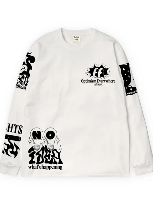 Premium ανδρικό μακρυμάνικο T-shirt της The Dudes σε λευκό χρώμα, με το χαρακτηριστικό Dark Side artwork του καλλιτέχνη McBess.