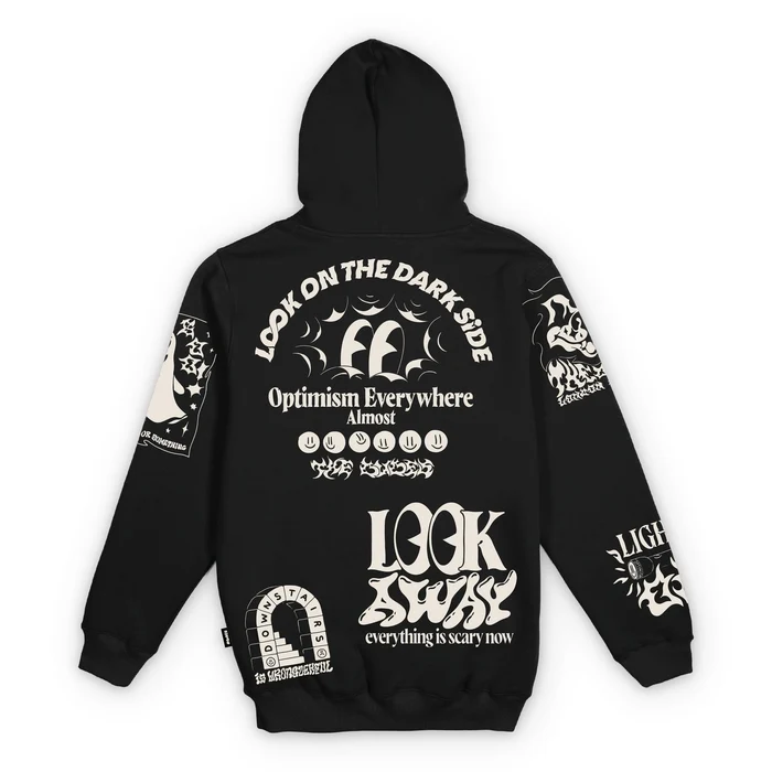 Premium μαύρο hoodie της The Dudes με το χαρακτηριστικό Dark Side artwork του καλλιτέχνη McBess.