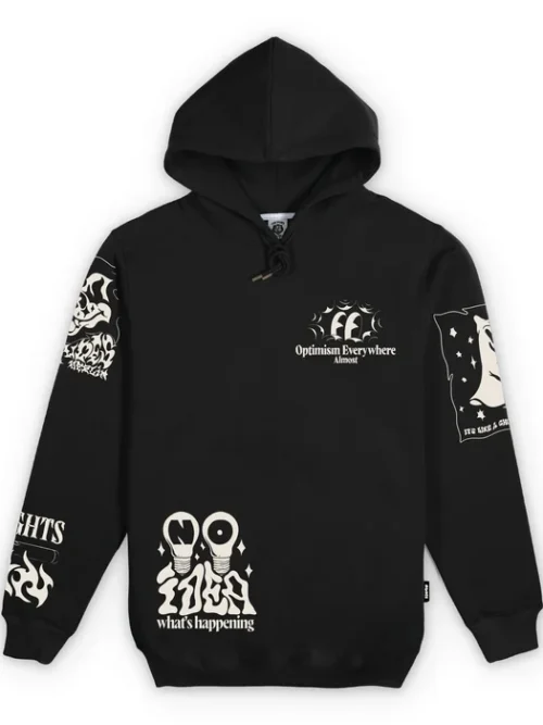 Premium μαύρο hoodie της The Dudes με το χαρακτηριστικό Dark Side artwork του καλλιτέχνη McBess.