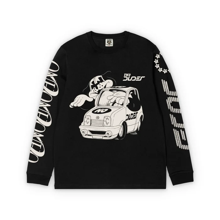 10102202ohnoclassic-t-shirt-longsleeveblackfrontjpg-25006 Premium ανδρικό μακρυμάνικο T-shirt της The Dudes σε μαύρο χρώμα, με το χαρακτηριστικό OHNO artwork του καλλιτέχνη McBess.
