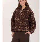 Γυναικείο φούτερ από απαλό ύφασμα teddy fleece, με εντυπωσιακό floral μοτίβο σε καφέ και μπεζ αποχρώσεις.