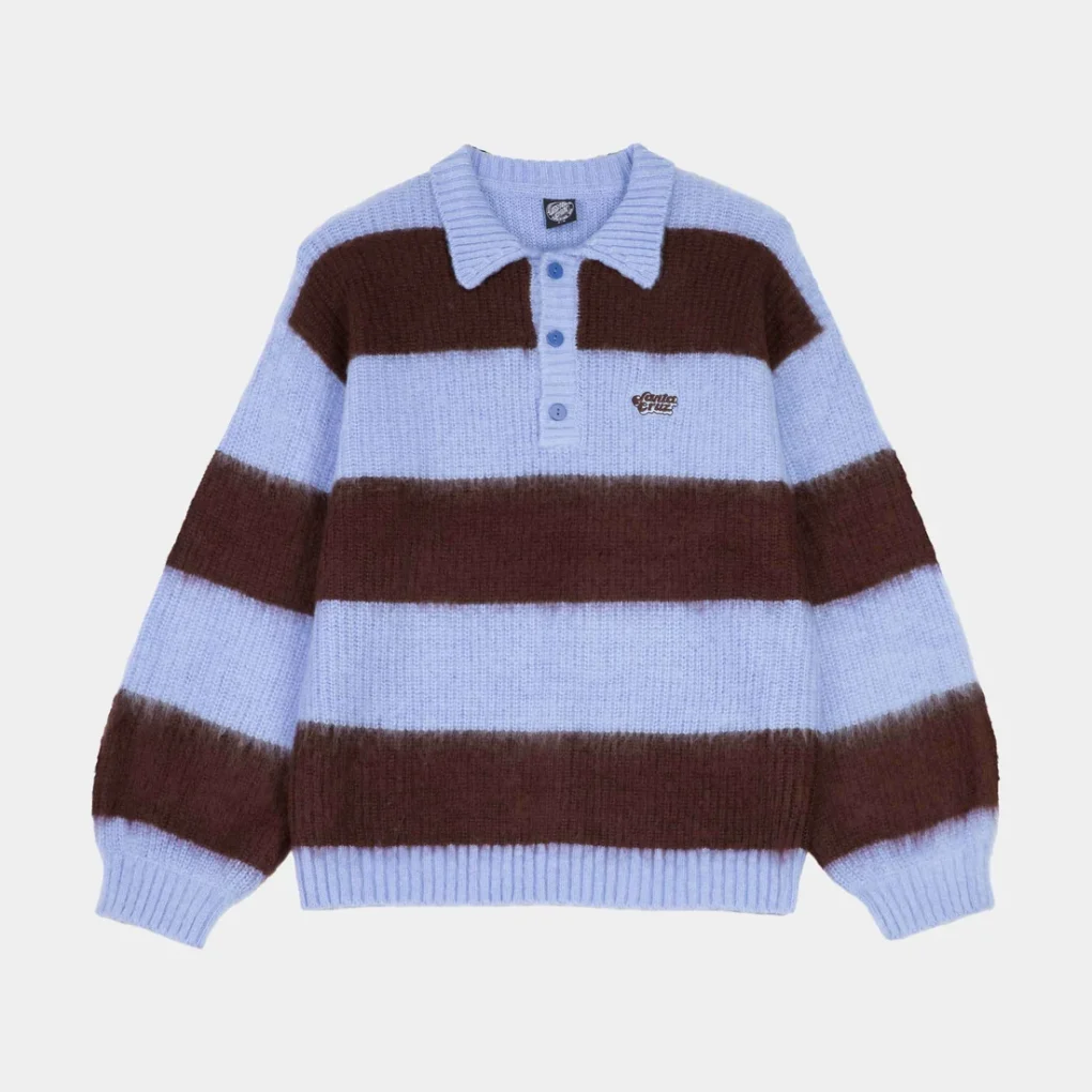 Santa-Cruz-Skateboards-SCA-WTE-3554_70f51821-4ea9-4dba-8536-75e99db60e92 Το Groovy Stack Knit Polo της Santa Cruz είναι πλεκτή μπλούζα polo με μακριά μανίκια και άνετη, χαλαρή γραμμή (loose fit).